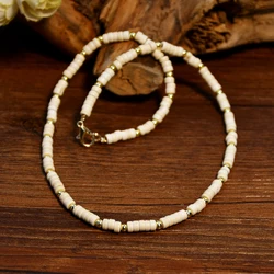 2022 New Handmade Beaded Necklaces for Women Fashion Gold Plated Heishi Blue White Natural Stone Beads Simple Neck Chain