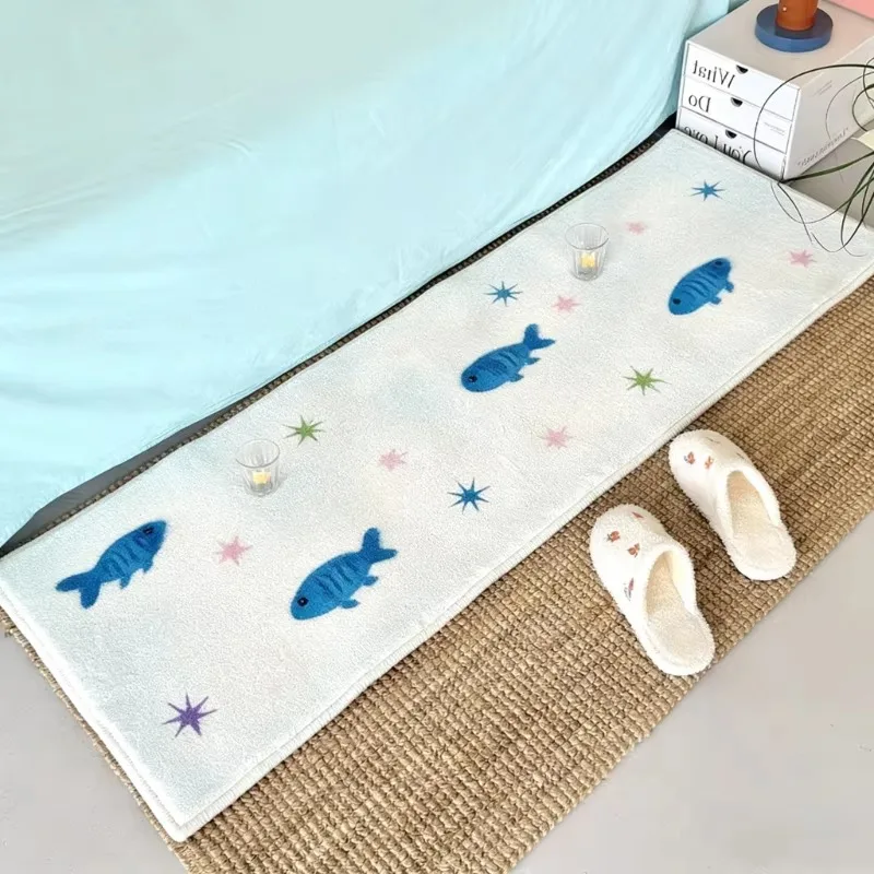 VIKAMA Fresh Ocean Little Fish Bedside Mat – Children’s Play Area, Bedroom, Hallway – Non-slip, Washable Home Decor