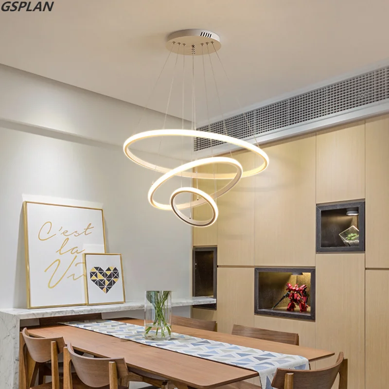 Modern Chandelier Led Ring Circular Chandelier Black Penthouse Living Restaurant Kitchen Indoor Lighting Fixtures