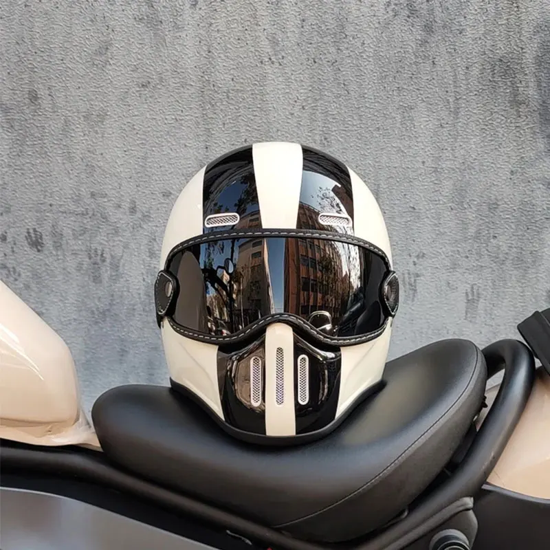 Casque de moto intégral à profil bas pour hommes et femmes, casque de sécurité rétro ignorant DOT Hurbike Crash, double pare-soleil