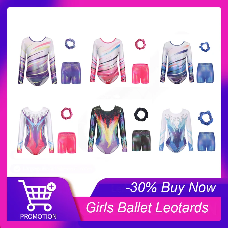

Ballet Leotards For Girls Kids Soft Breathable Gymnastics Dancewear With Shorts Hairband Set Athletic Yoga Skating Stage Outfit