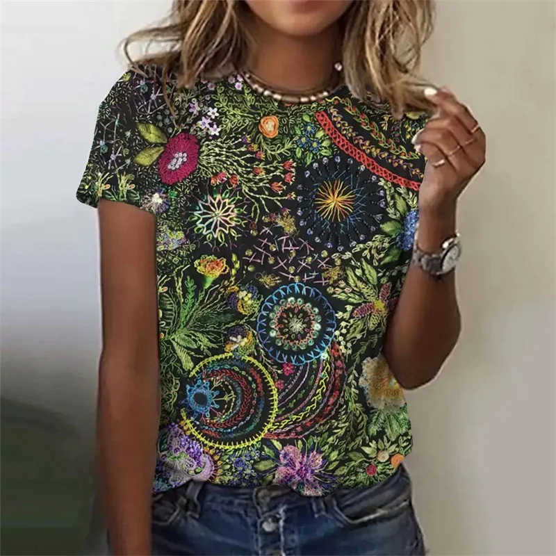 

Vintage New Summer 3D Floral Printing T Shirt Women Flowers Graphic T Shirts Girls Fashion Short Sleeves Tee Shirts Clothes Tops