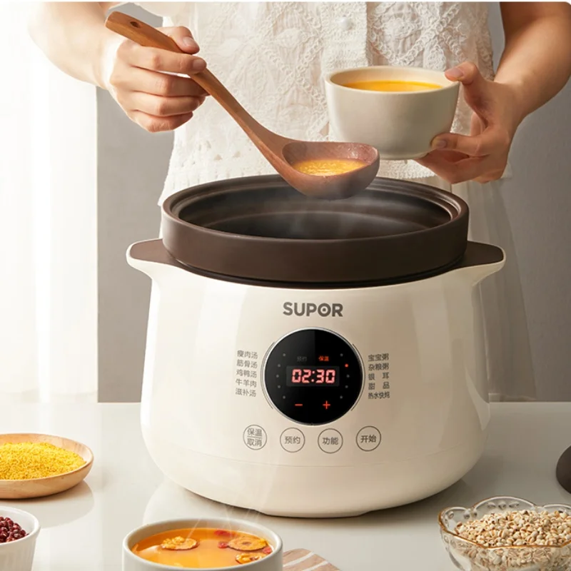 SUPOR Electric Stewpot 4L Multi-Function Soup Pot Slow Cooker with Ceramic Coated for Family Use 220V