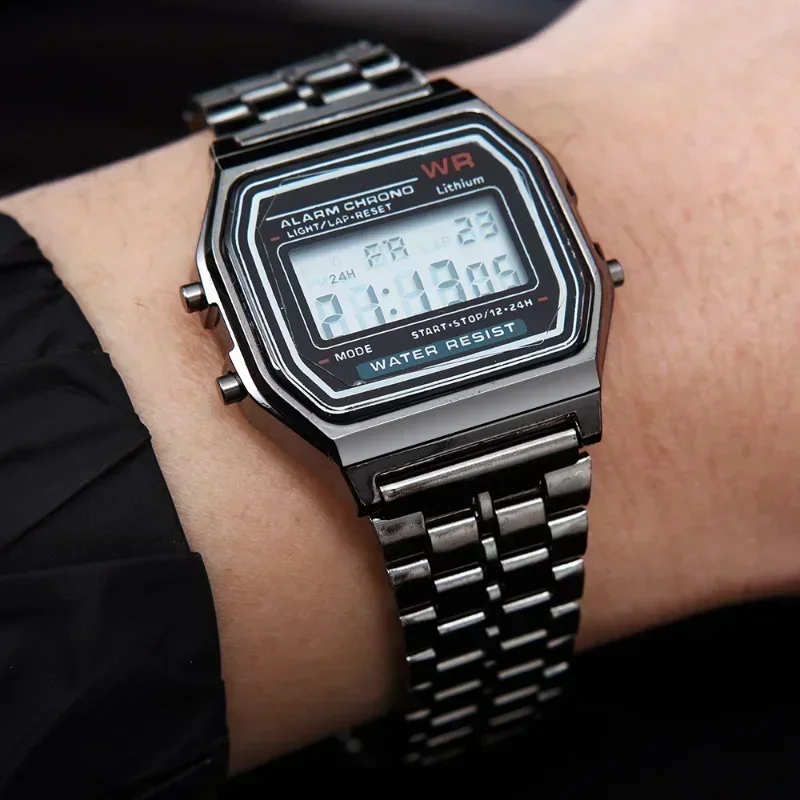 F91W LED Digital Watches Women Stainless Steel Band Watch Men Waterproof Retro Sports Military Wristwatches Electronic Clock