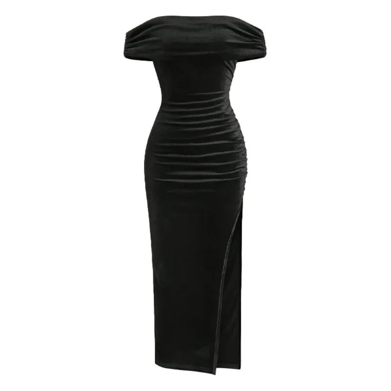 

Женское платье больших размеров для свадебного гостя, лето 2025, элегантное сексуальное облегающее платье миди с открытыми плечами и рюшами для выпускного вечера, коктейльное вечерние платье миди