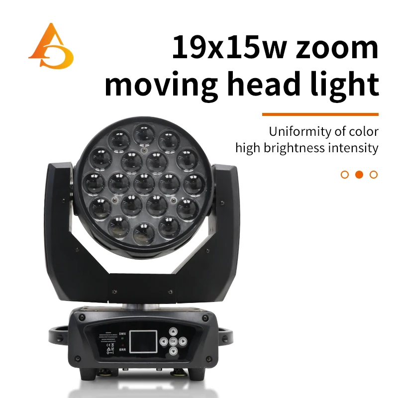 19x15W RGBW Moving Head Spotlight with Electronic Zoom DMX Control for DJ Disco Wedding Concert Stage Performance Large Event
