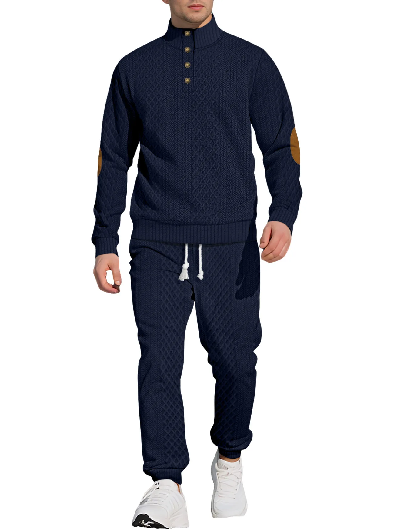 New European Size Stand-up Collar Long-sleeved Trousers Casual Sports Outdoor Sweater Pants Jacquard Sweater Set view 4