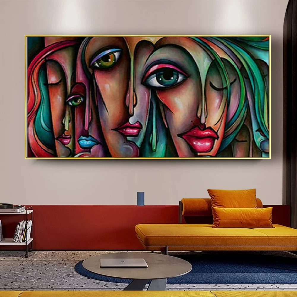 

100% Handmade Picture Portrait Art Painting Extra Large Cubism Woman Face Oil Painting On Canvas Modern Wall Artwork