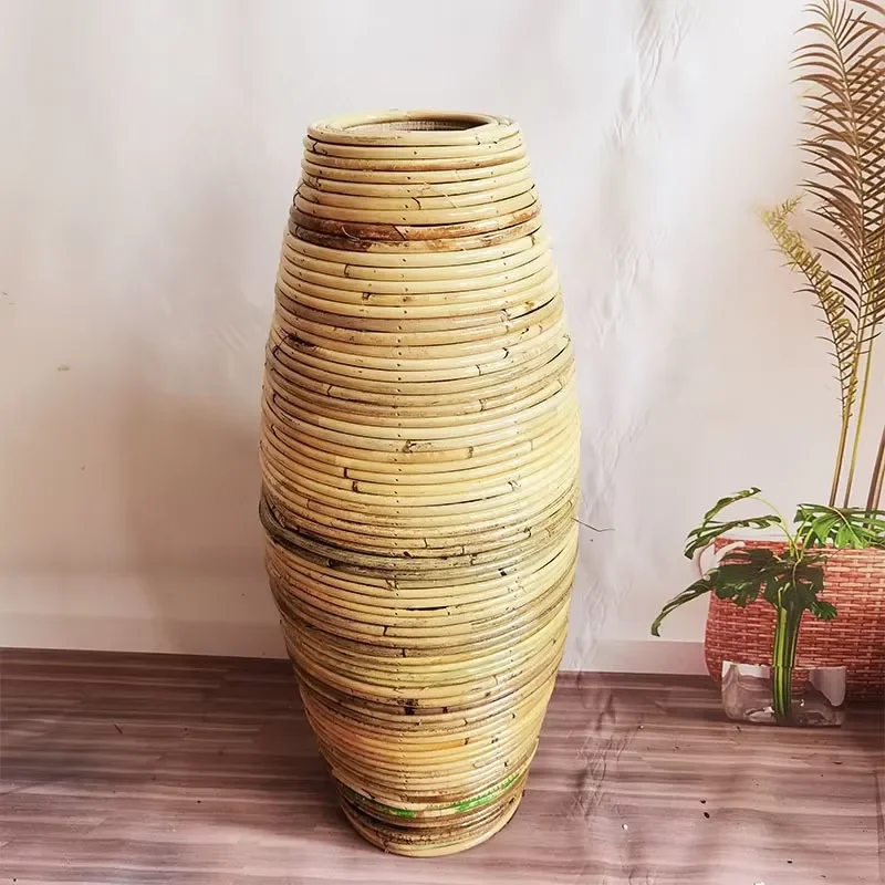Wholesale modern decorative wood rattan woven handmade storage baskets for tabletop vases and wedding occasions