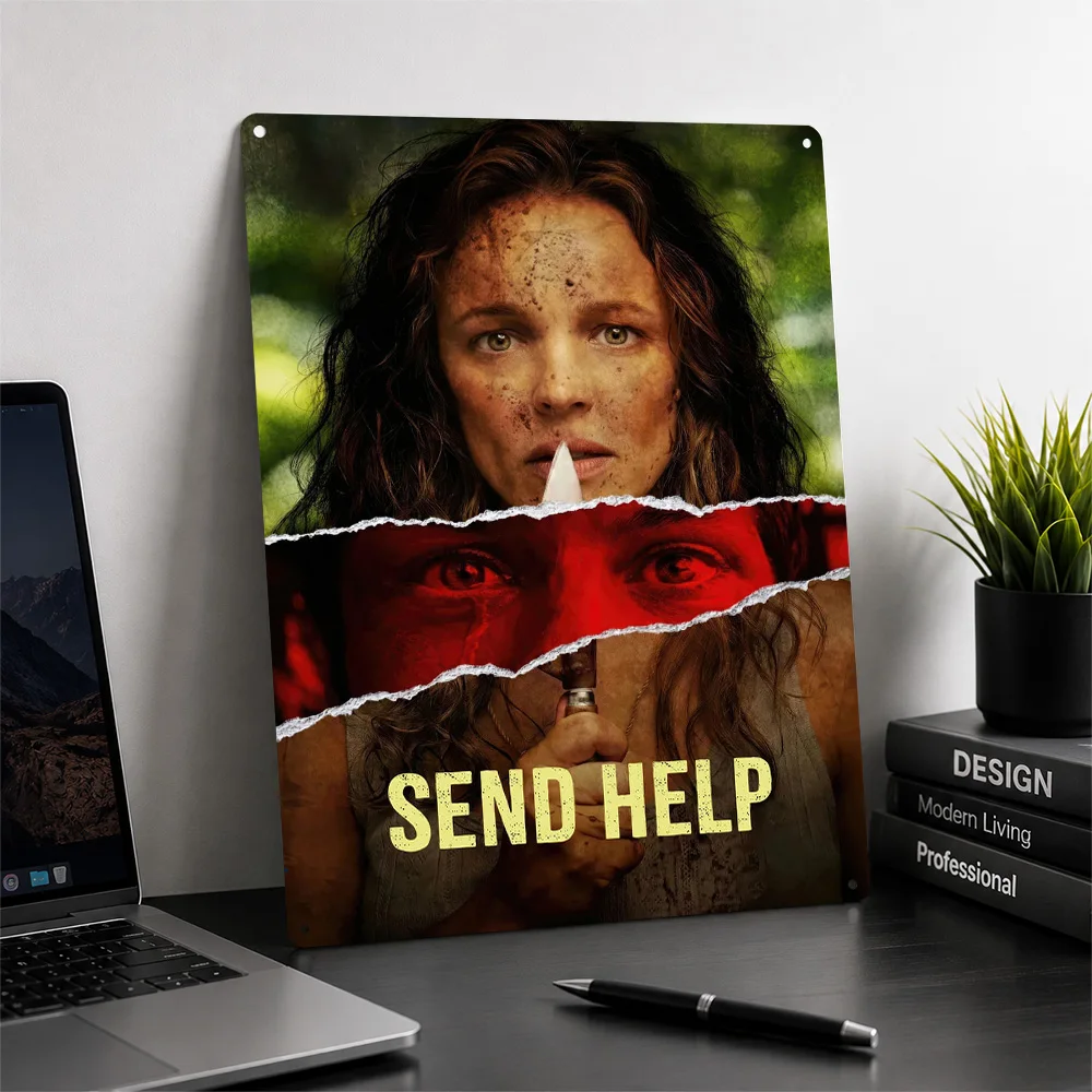 Send Help Movie Poster Cinema Wall Art Personalized Vintage Metal Tin Sign for Man Cave Home Decor Film Fan Gift Room Decoration