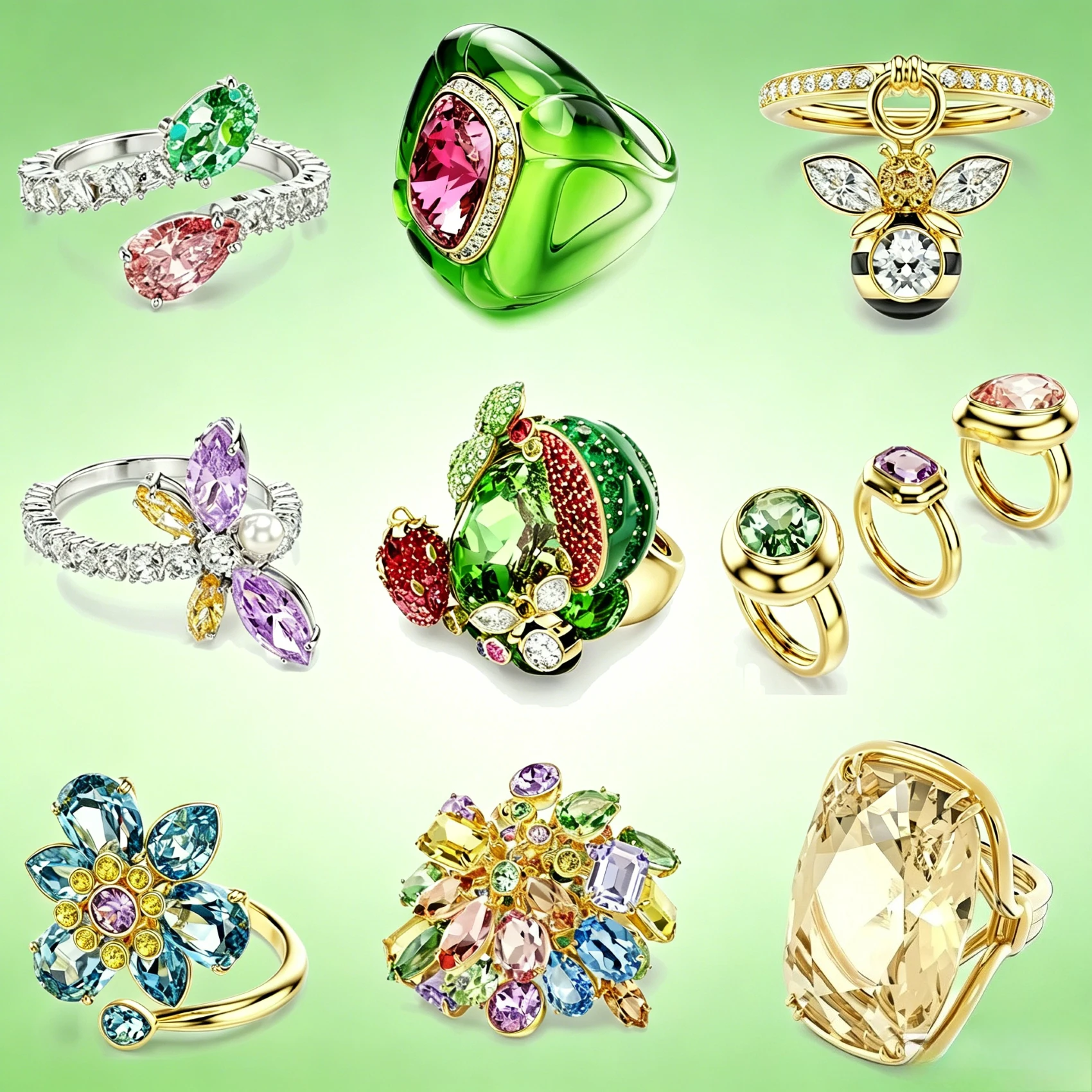 

Original Cocktail Party Rings 2026 New Trend Luxury Crystal Jewelry Charm Pink Flower Gold Geometric Crystal Ring Gift for Women