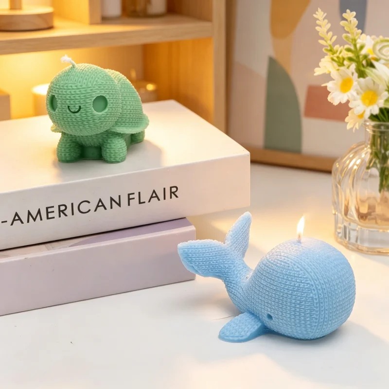 3D Knitted Texture Animal Silicone Candle Mold Knit Bear, Dog, Whale, Turtle Unicorn Shaped Resin Plaster Mold Kawaii Home Decor