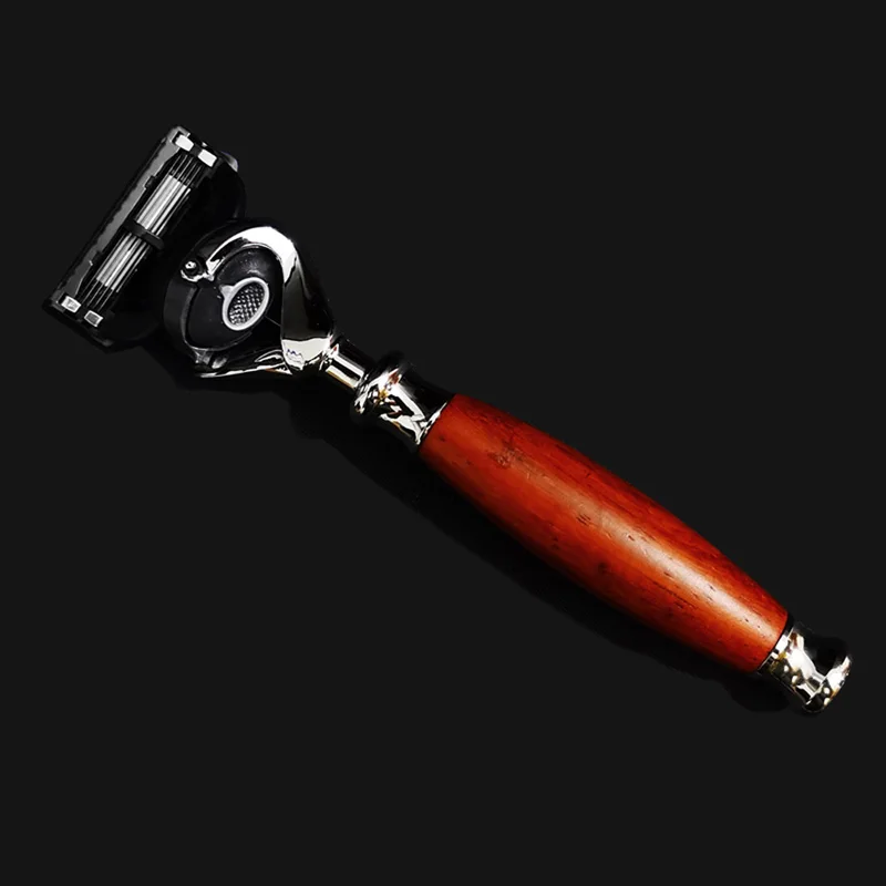 Men shaving Manual Razor, 3 Blade Razor with Natural wood Handle, Wood Grain Handle Shaving Razor