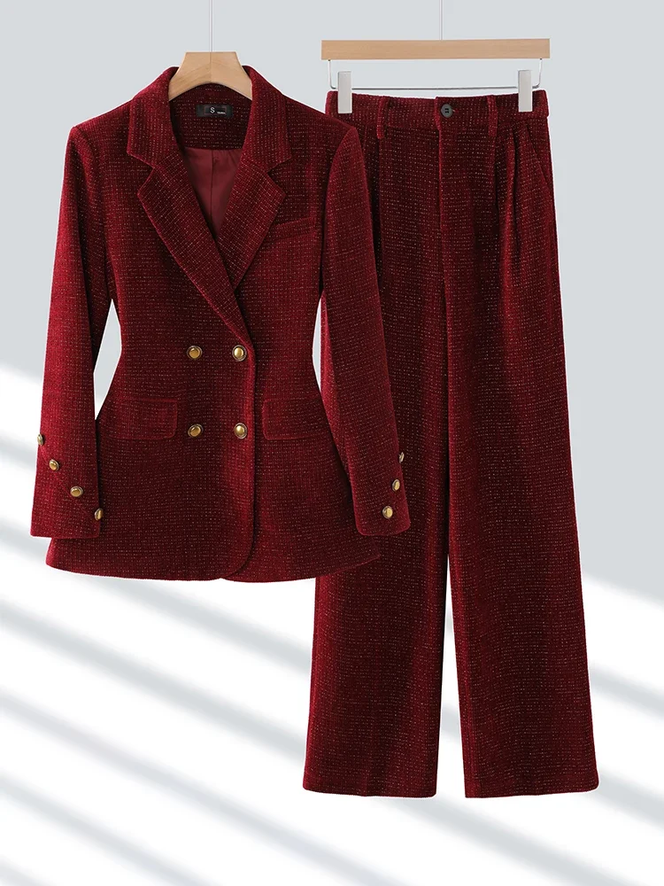

Winter Pink Coffee Black Office Ladies Pant Suit Women Female Business Work Wear Jacket Blazer and Trouser Formal 2 Piece Set