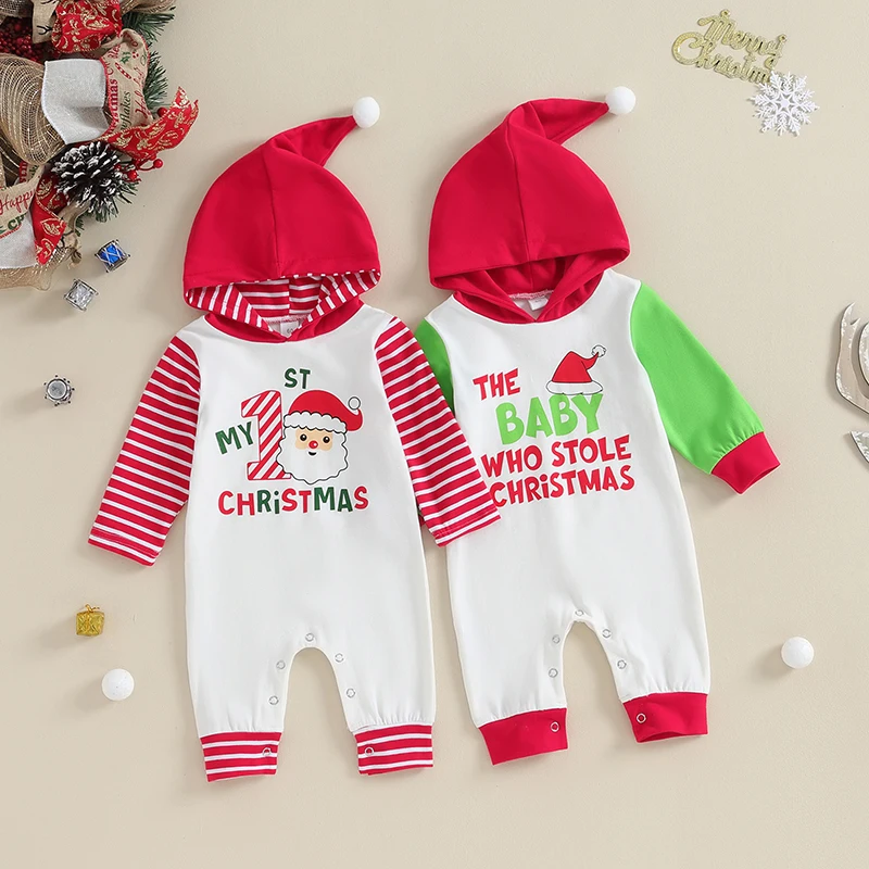 2023-09-22 Lioraitiin 0-18M Newborn Baby Girl Boy Christmas Outfit My First Christmas Romper Hoodie Jumpsuit Xmas Costumes