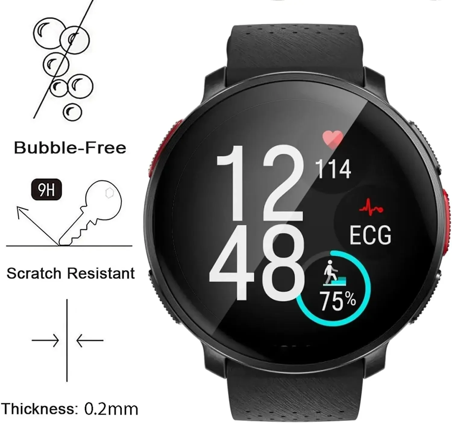 Película protectora de pantalla para reloj inteligente Vantage V 3, película de PMMA 3D 2 piezas, sin cristal