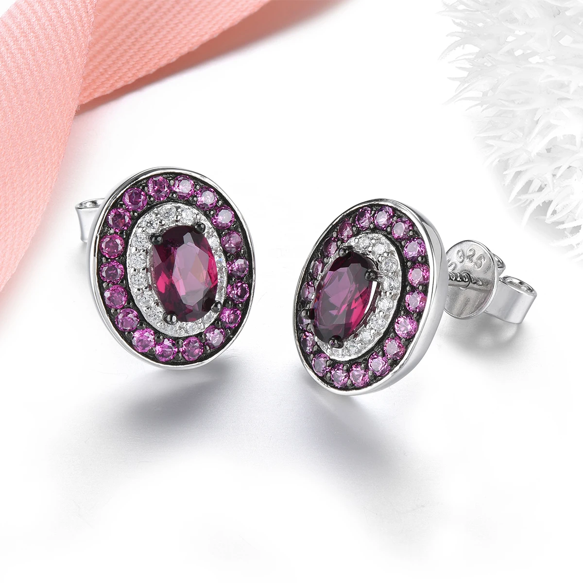 Natural Rhodolite Garnet Sterling Silver Stud Earring 1.8 Carats Genuine Gemstone Romantic Classic Fine Jewelry S925 Gifts - Image 4