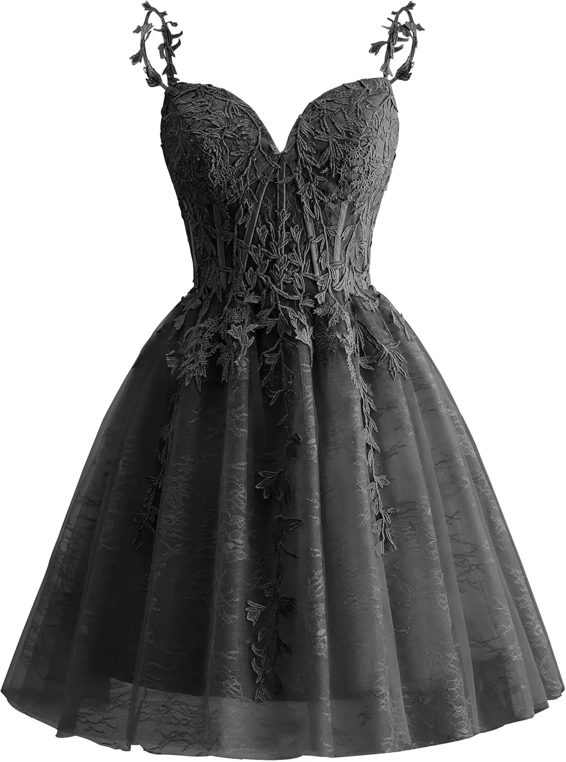 

Applique Above Knee , Mini Spaghetti Strap Lace Homecoming Dresses for Teens 2025 Tulle Short Prom Dress Cocktail Gowns