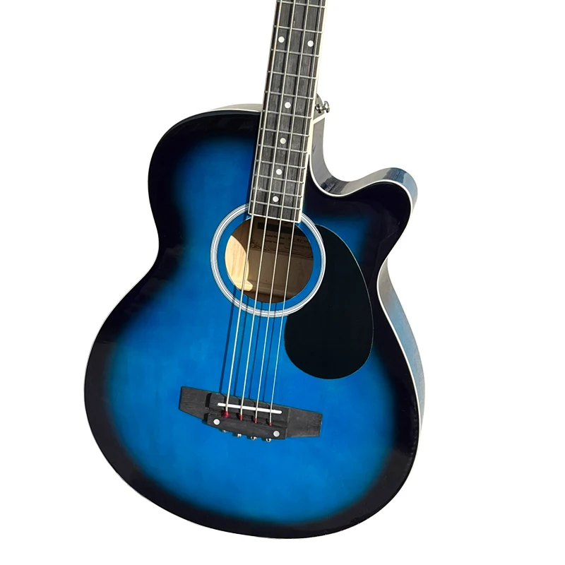Blue gloss 4-string original sounding bass guitar with pickup low-priced instrument