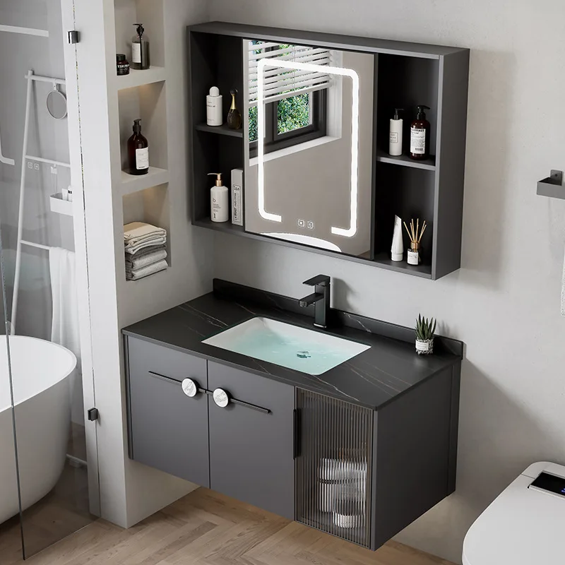 Space aluminum bathroom cabinet combination bathroom washbasin ceramic integrated washbasin