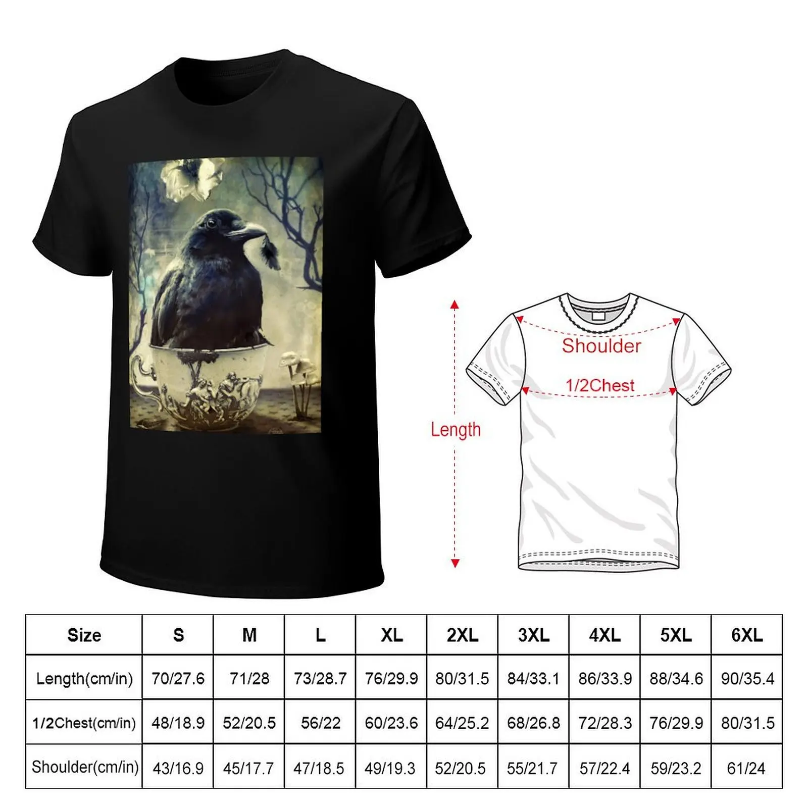 Gifts From Time - Raven in Tea Cup T-Shirt t shirts for man graphic tees T-Shirt