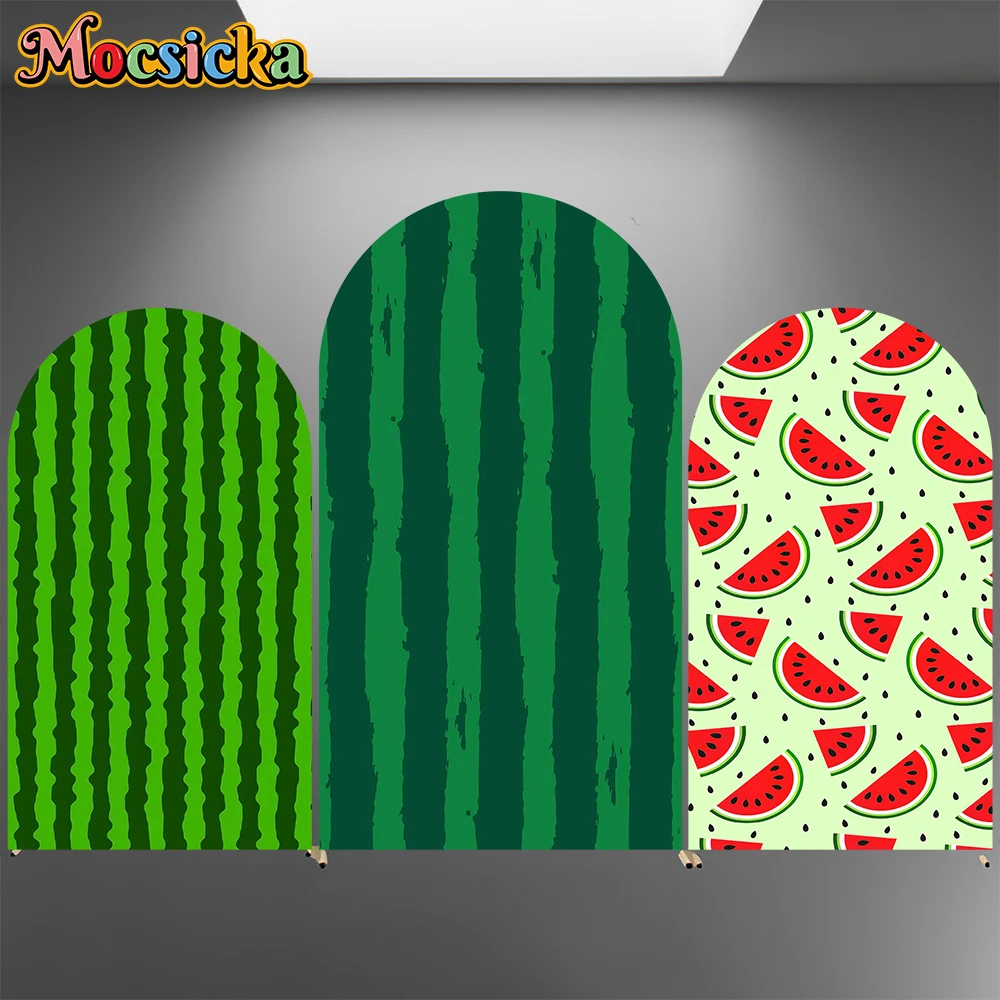 

Mocsicka Watermelon Arch Backdrop Covers Double-Faced Baby Summer Arched Backgrounds Green Stripe Fruit Party Photography Decors