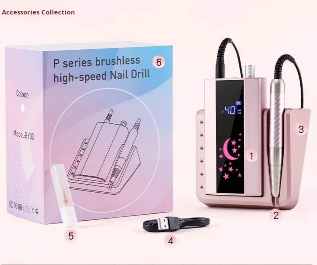آلة حفر الأظافر الاحترافية بقدرة 85 وات، 40000 دورة في الدقيقة، أداة تلميع مانيكير قابلة لإعادة الشحن منخفضة الضوضاء للصالون #6