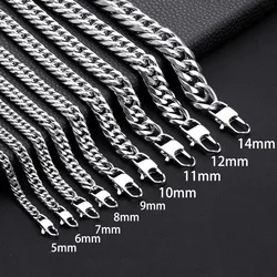 HNSP 316L Stainless Steel Cuban Link Chain Necklace For Men Locomotives Style Jewelry Accessories 8MM -14MM Thick Heavy Chain