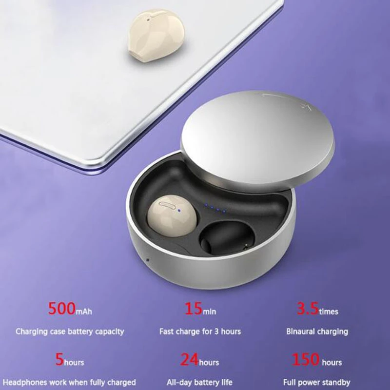 Mini X21S Bluetooth 5.0 Wireless Earbuds with Wireless Charging Case Invisible Mini Bluetooth Earphones Skin Tone