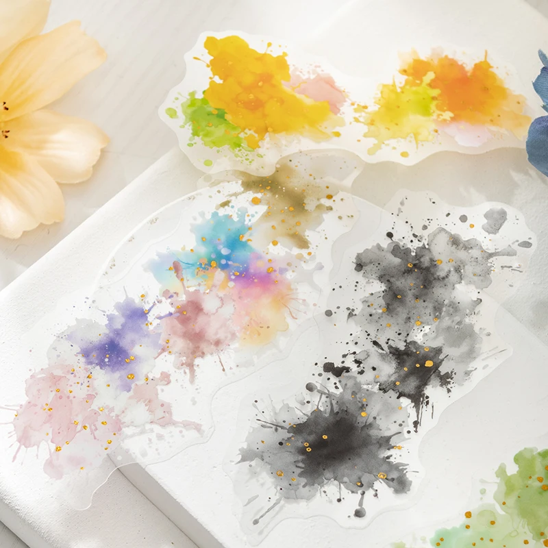 Card Lover 10 Pcs [Watercolor Canvas Series] Hot Stamping And Dyeing Account  PET Sticker Scrapbooking Material Scrapbook Kit