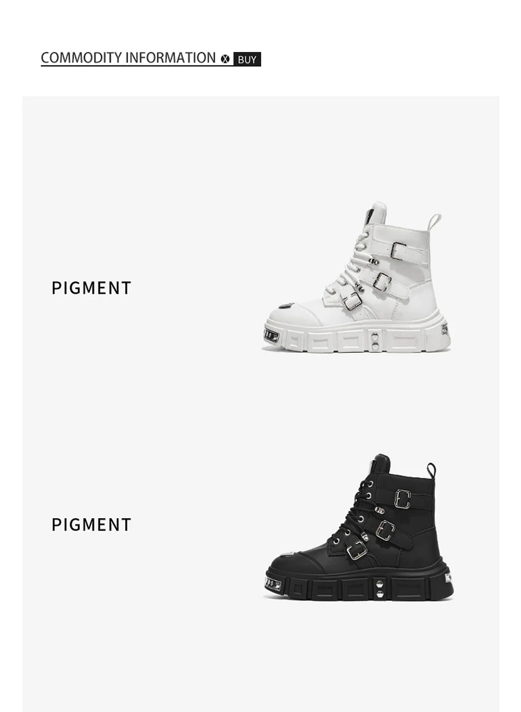 Herren-Streetwear-Stiefel in Uni-Farbe, High-Top, mit Metallschnalle, im Punk-Stil, Motorradstiefel – Detail 3