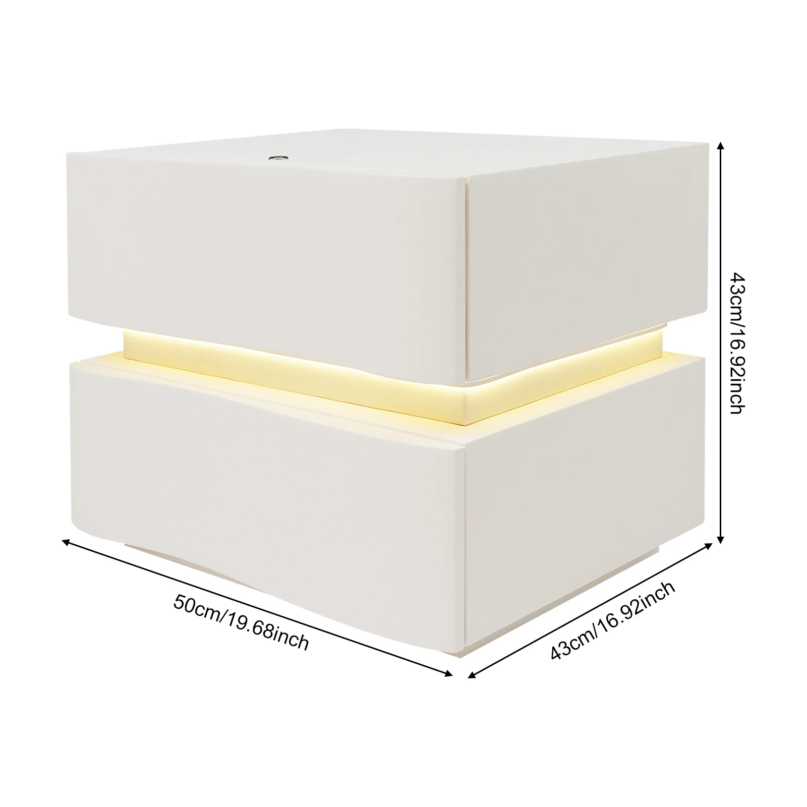 

Nightstand with LED Light Strip+50*43*43cm, Bedroom Night Stand+Warm White LED Light, Side Table with Drawers+2 Drawers, For Bedrooms Dormitories Living Rooms Study Rooms Storing Books Remotes Lamps Phones Snacks