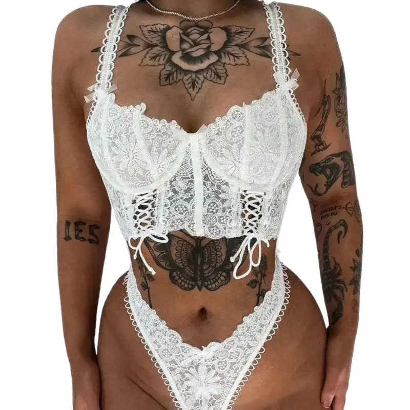 Bikini Fashion Sexy Lingerie Heavy Industry Exquisite Handmade Self-Tie Lace Stitching Two-Piece Suit