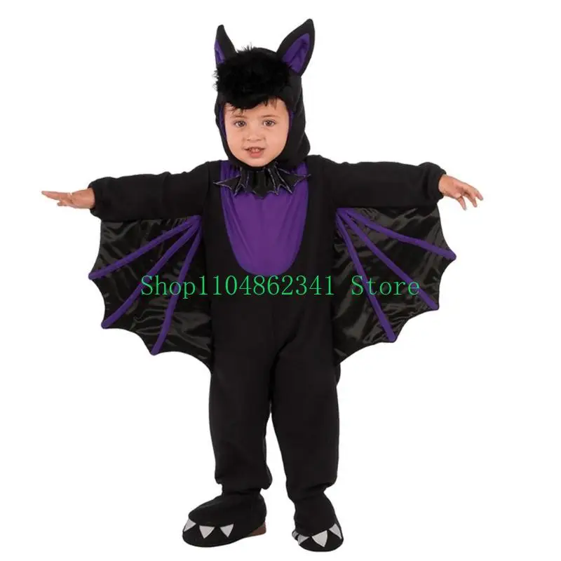 Bat Jumpsuit with Wing Halloween Devil Costume with Hat Halloween Bat Dress up Costume Accessories for Children Boy Girl