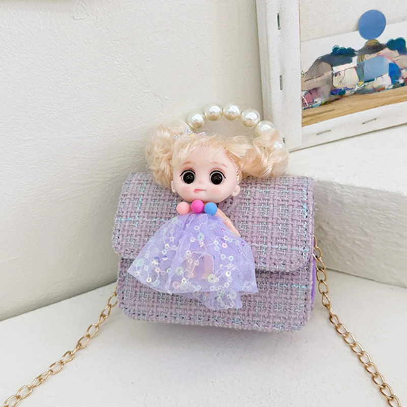 Cartoon Cute Children's Small Shoulder Bag Princess Doll Girls Clutch Purse Handbags Fashion Little Kids Pearl Crossbody Bags