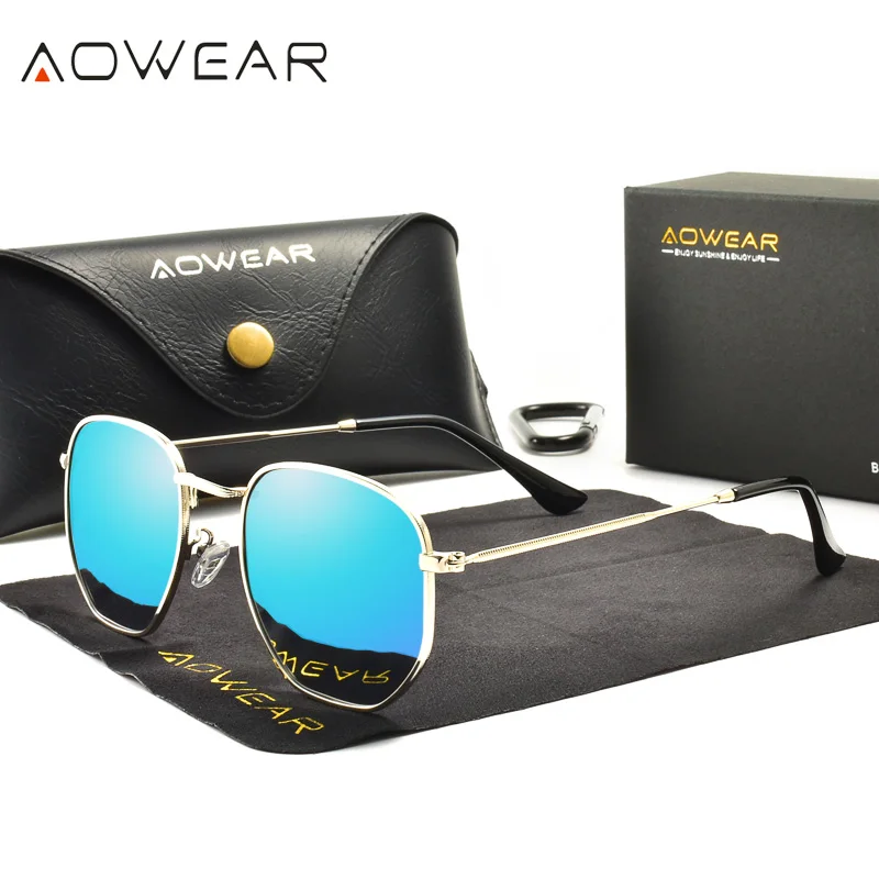 AOWEAR Polarized Polygon Sunglasses Women Luxury Brand Designer Vintage Sun Glasses for Ladies Fashionable Eyewear Gafas De Sol
