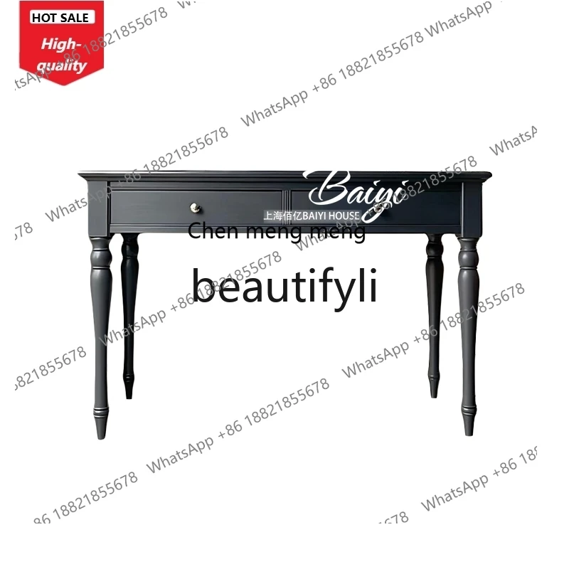 French Retro Entryway Table Against the Wall Solid Wood High-Leg Entryway Table Living Room Ultra-Narrow Entryway Cabinet