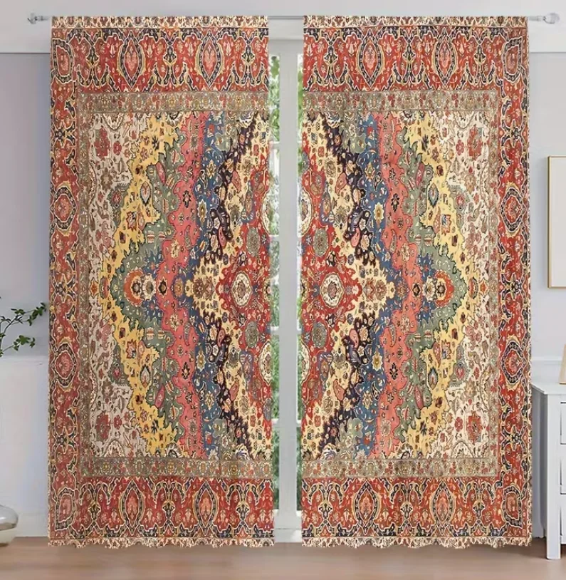 2pcs, Bohemian Floral Bird Scenery, Pocket Rod Installation, Digital Print Curtains, Polyester Material Suitable for Living Room