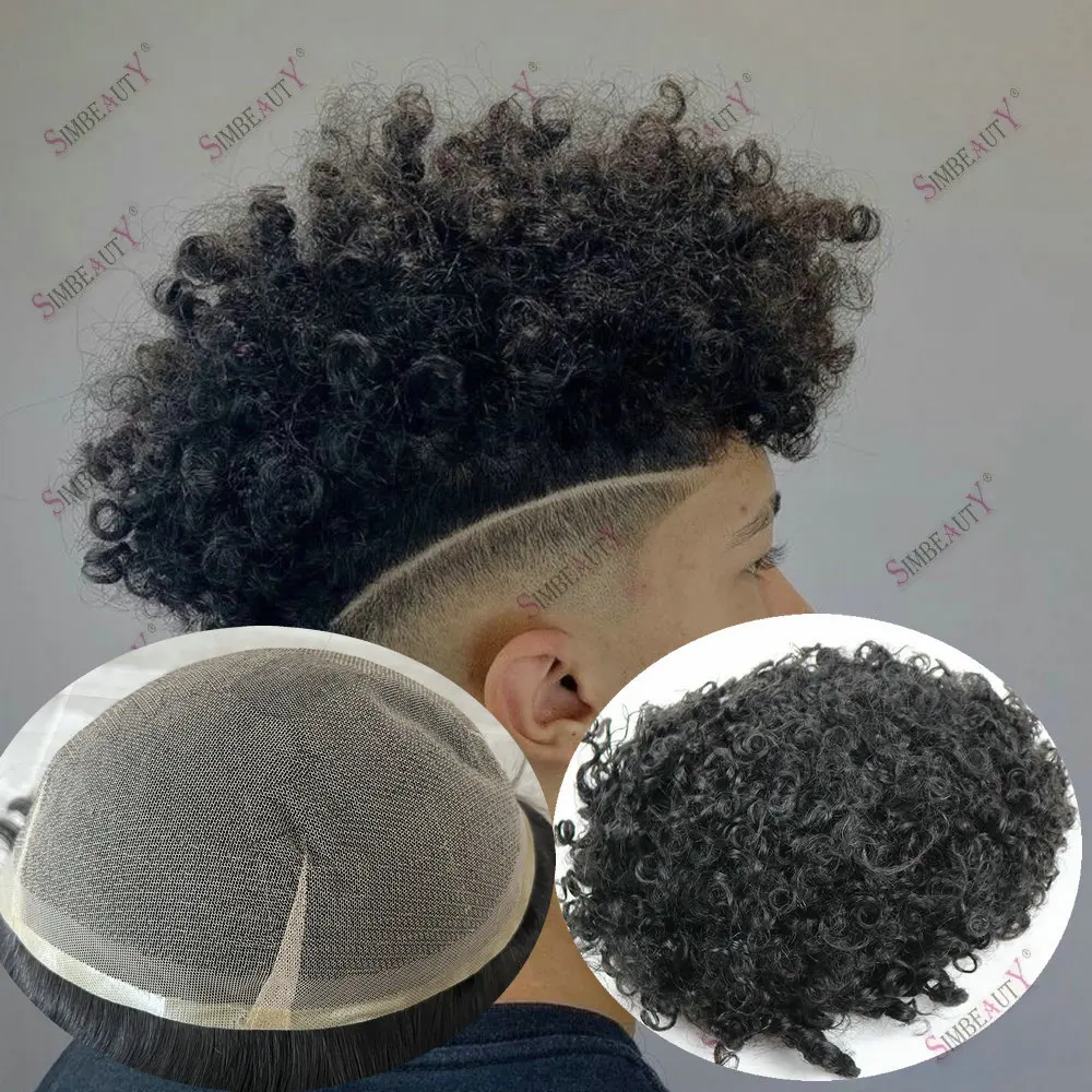 

12mm Afro Kinky Curly Toupee for Men Human Hair Prosthesis Mens Full Lace Hair Replacement System Hair units base10*8Hair pieces