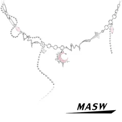 MASW Original Design Senior Sense High Quality Brass Thick Silver Plated Pink Moon Pendant Necklace For Women Girl Gift 2023