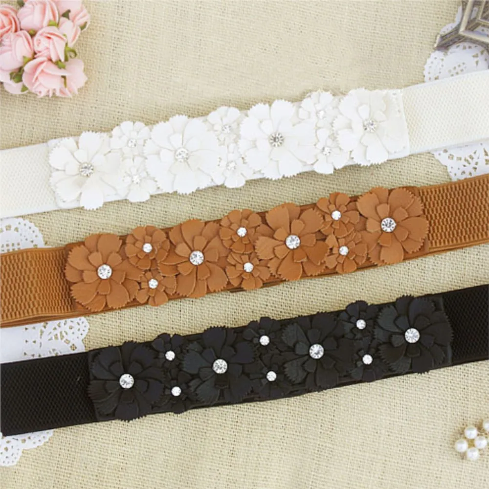 Women Belt Lady Fashion Flower Elastic Stretch Waist Belt Wide Elasticated Waistbands Girls Exquisite Stretchy Dress Accessories