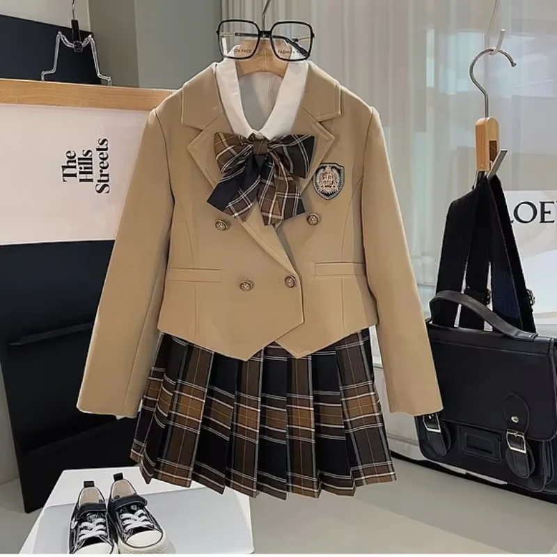 

Girls' College Style JK Set Spring and Autumn 2026 New Children's Casual Coat+Shirt+Half Skirt Three Piece Set 90-160CM