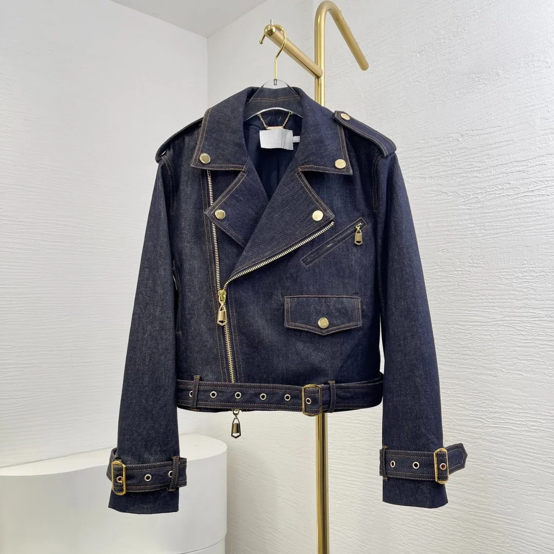 Damskie kurtki dżinsowe z długim rękawem, czarne, na wiosnę 2025