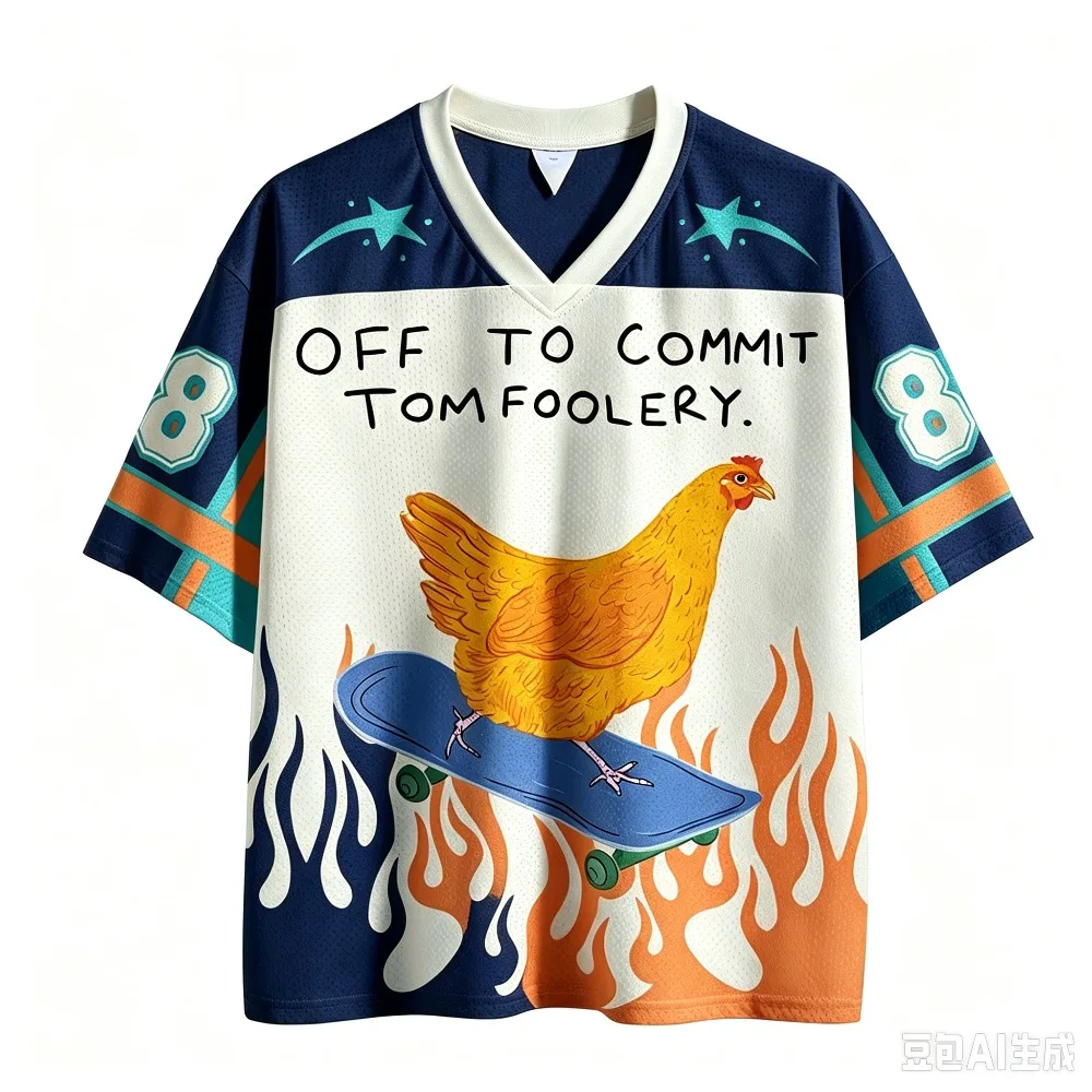 Skateboard Cool Play Chicken 3DPrint Quick-dry Breathable Sports Men Women VneckLooseTshirt Fashionable Street Parental Clothing
