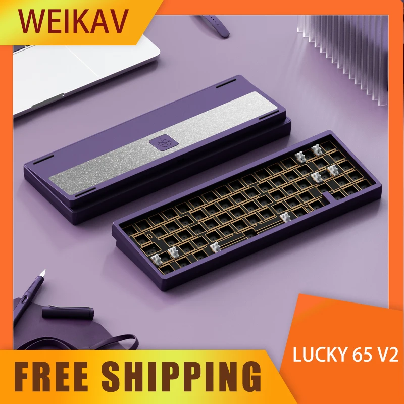 Weikav Lucky65 V2 Keyboard Kit Usb/2.4g/Bluetooth 3-Mode Hotswap Gasket Structure Rgb Customized Gaming Mechanical Keyboard Gift