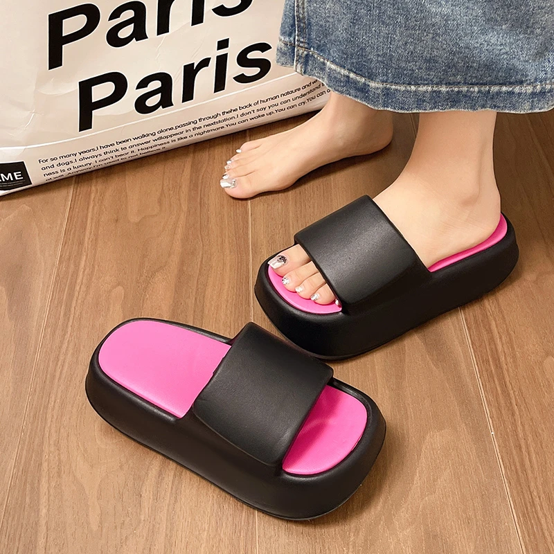 New Thick Sole Slippers for Women Fashion Indoor Home Platform 2023 New Summer Outwear Non-Slip Elevated Women\'s Slippers