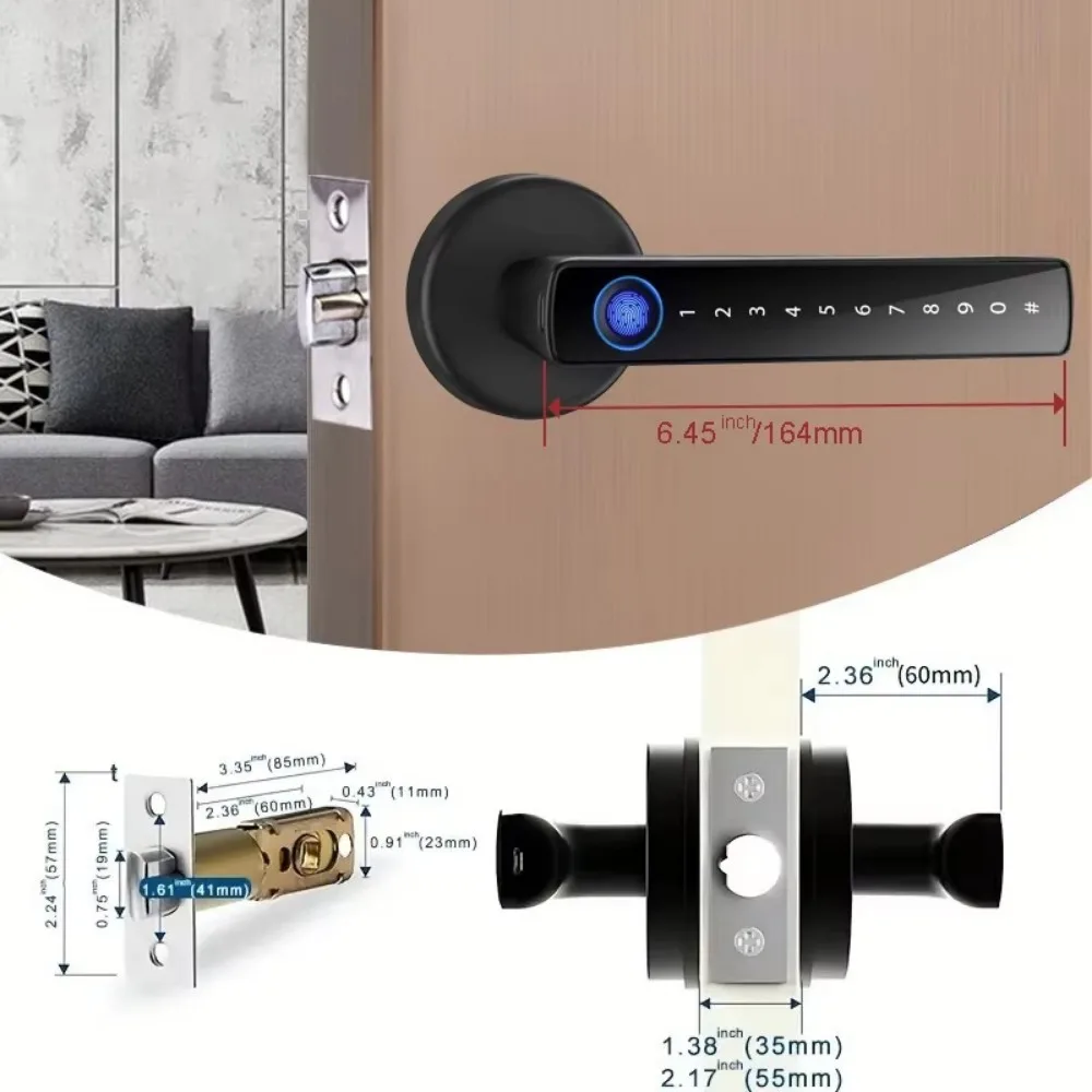 6 in 1 Digital Door Lock Electronic Password with Fingerprint Key Card Smart Door Lock Handle APP Remote Unlock Bluetooth - Image 6