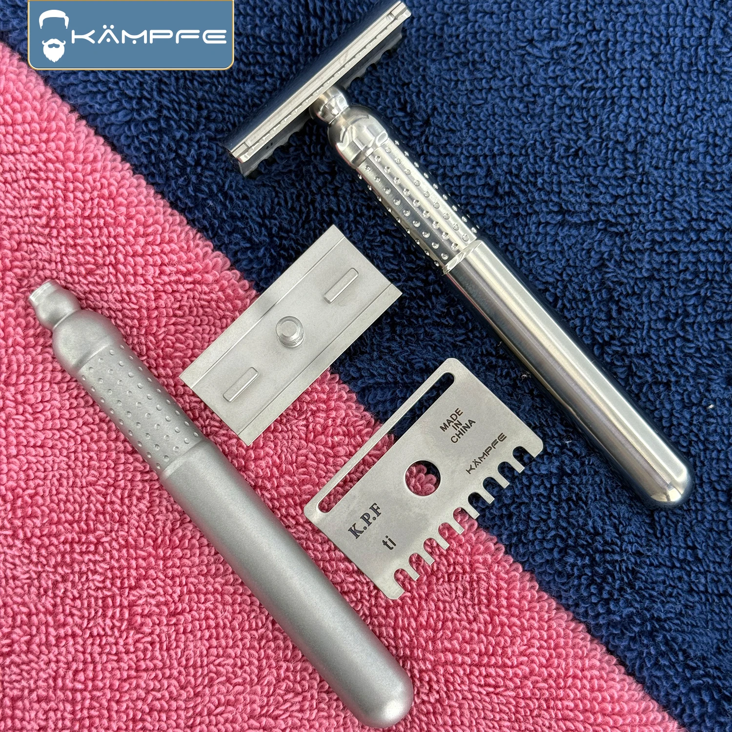 KAMPFE ماكينة حلاقة آمنة من التيتانيوم بمشط مزدوج للرجال، نظام حلاقة مفتوح ومغلق قابل لإعادة الاستخدام، مجموعة هدايا مثالية للأب