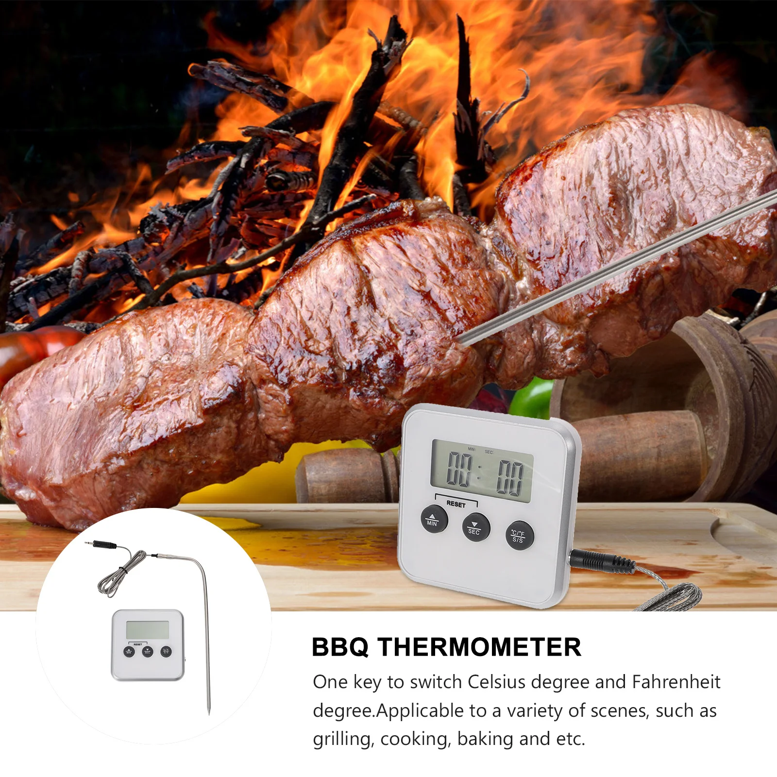 

Bbq Thermometer Magnetic Multipurpose Timing Temperature Alarm Food Thermometer Meat Grilling Cooking Baking Tool Digital