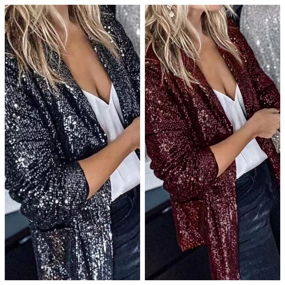 Women\'s Jacket Sequined Outerwears Casual Long Sleeve Blazers Solid Color Harajuku Coats Dance Female Clothing Spring Summer